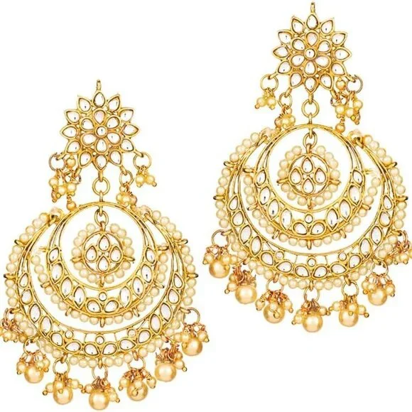 Ethnic Chandbali Earrings Maang Tikka Set Alloy Traditional Jewelry Gift